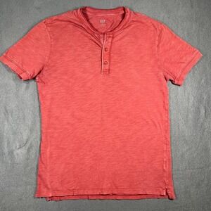 GAP‎ Vintage Slub Henley Shirt 3 Button Short Sleeve Casual Red Medium